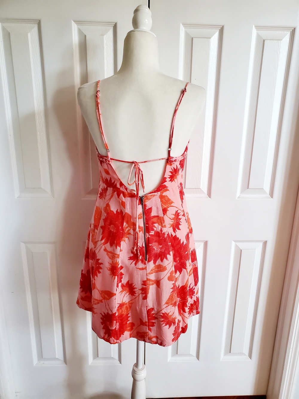 Free People Pink Floral Open Back Mini Dress Medium Resortwear Pockets - Picture 3 of 11